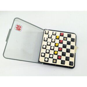 vtg JUMBO Mini Play Draughts Travel Game In Case missing one of each color READ